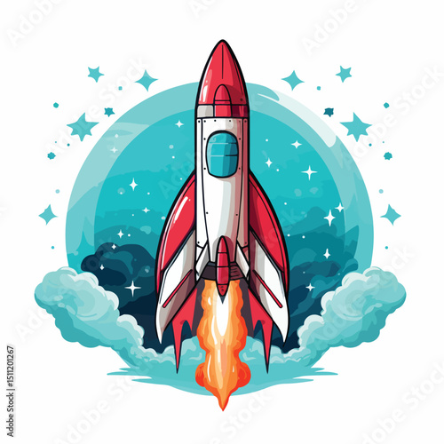 Futuristic Spaceship Rocket Symbol Vector Illustration Isolated on White Background