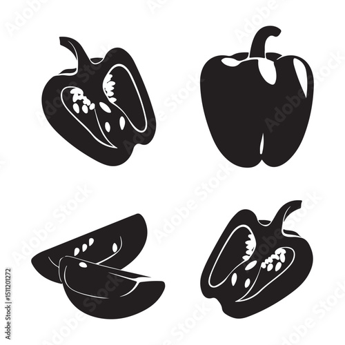 Black and white pepper vector illustration for graphic design needs silhouette