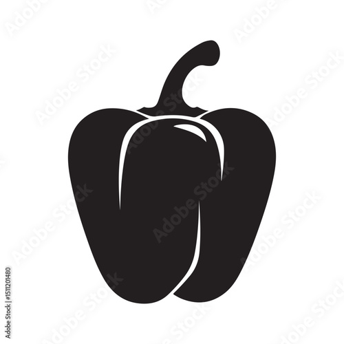 Black bell pepper vector illustration icon healthy food vegetable art silhouette