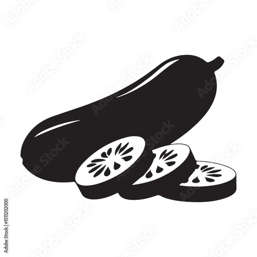 Fresh cucumber sliced vector illustration healthy food ingredient art silhouette