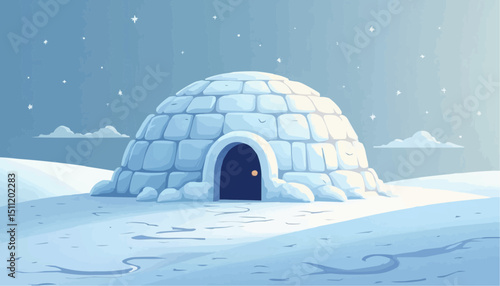 Igloo in Snowy Landscape Illustration