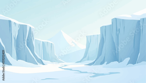 Antarctica Landscape with Ice Cliffs and Mountain
