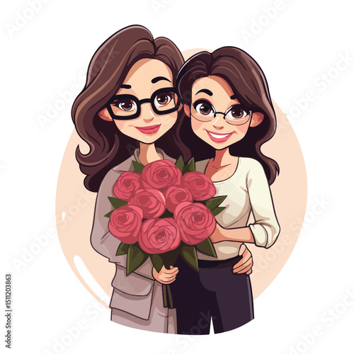 Professional Image of a Cute Young Couple of Teachers With Rose Bouquet