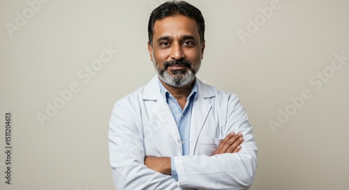Professional Doctor Portrait in White Coat Against Light Background