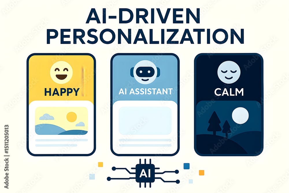 Obraz premium AI-Driven Personalization illustration with smart AI-driven personalization elements showing AI-driven personalization features