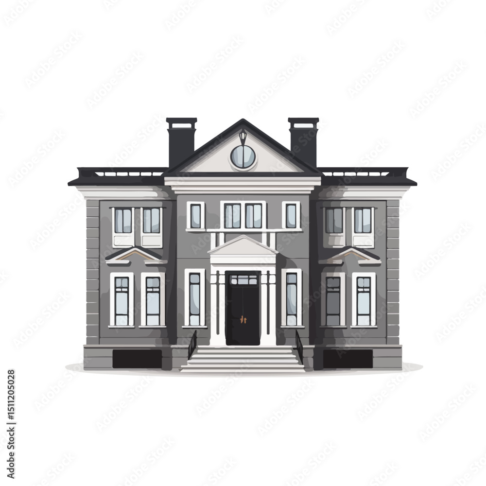 Fototapeta premium Detailed Gray House Front Facade Icon Vector Illustration for Architecture Projects