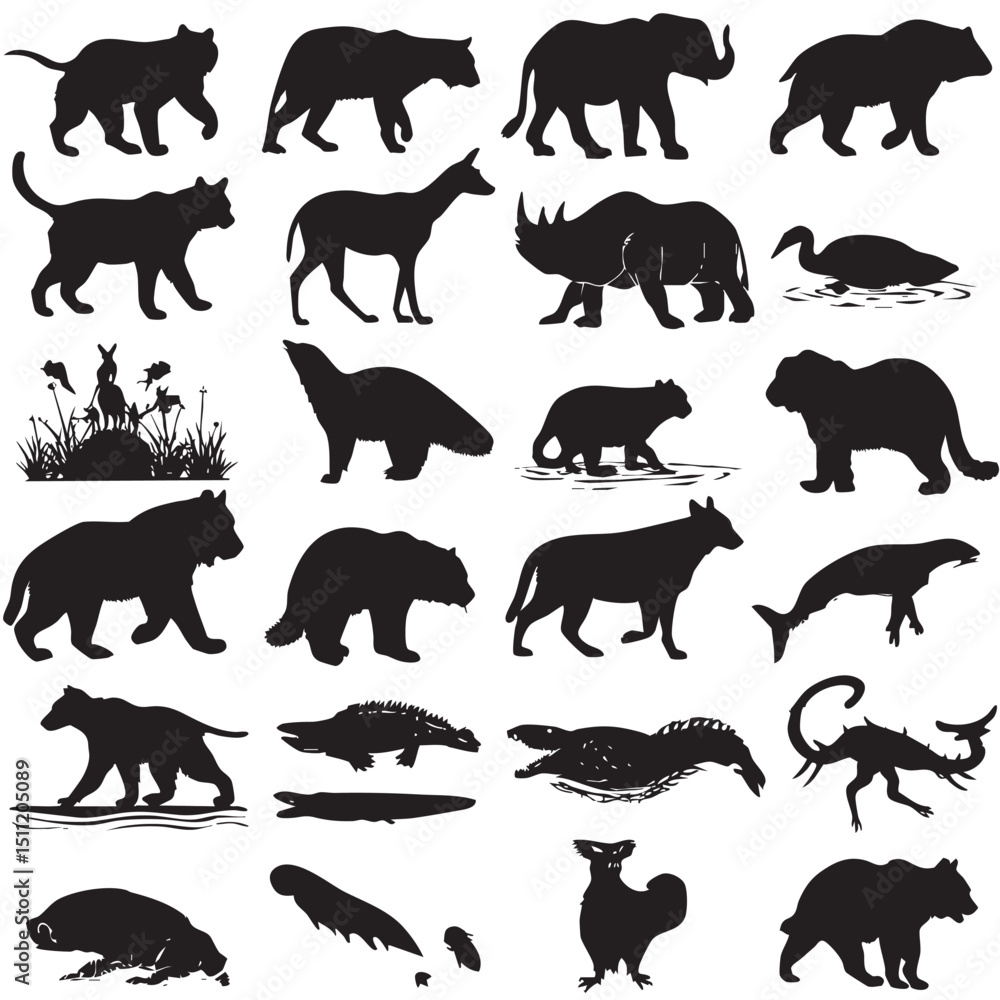 Obraz premium zoo animal silhouette set, Black & White silhouette set