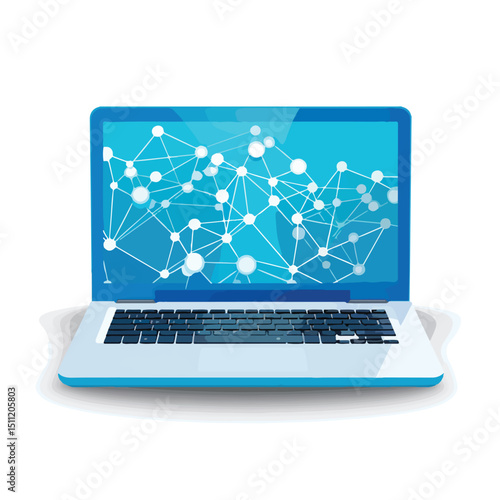 Modern Laptop Showing Social Network Profile in Blue Lines Background