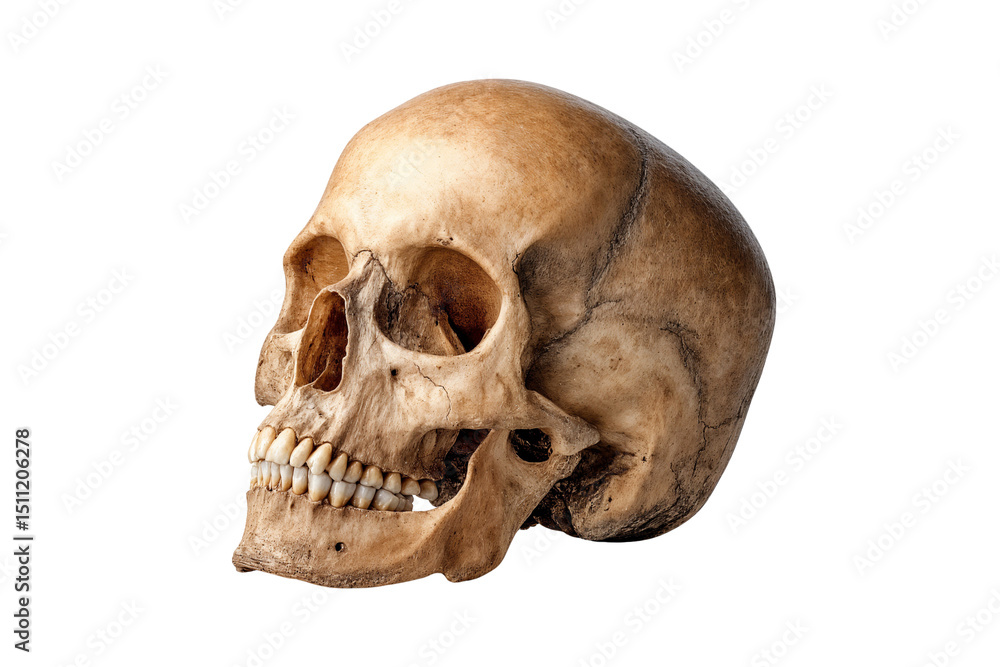 Naklejka premium Realistic human skull model isolated on transparent background