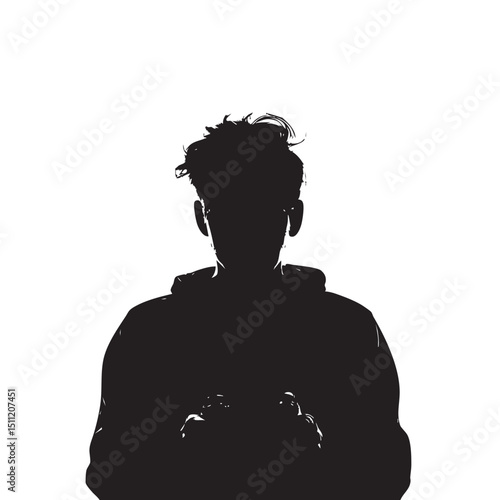 Man in dark room, silhouette with video game and winning isolated in White background