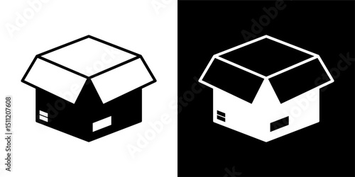Cardboard box solid icon on white & black background