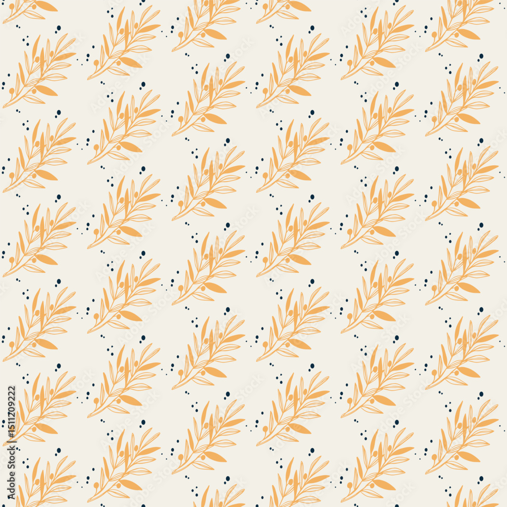 Fototapeta premium Seamless Floral Pattern with Navy and Yellow Flowers on Cream Background