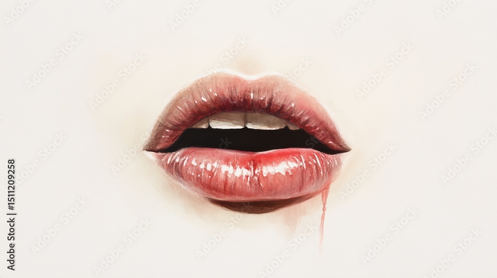 Obraz premium A close up of a woman's mouth with a red stain on it