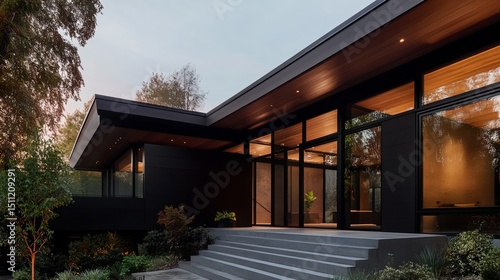 Wallpaper Mural A large black house with a large staircase leading up to the front door Torontodigital.ca