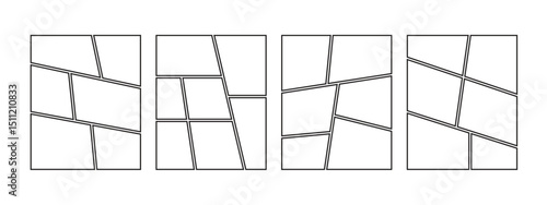 Blank collage grid template for a storyboard layout panel for a manga comic, Empty page frame for comic book, photo collage, poster, flyer