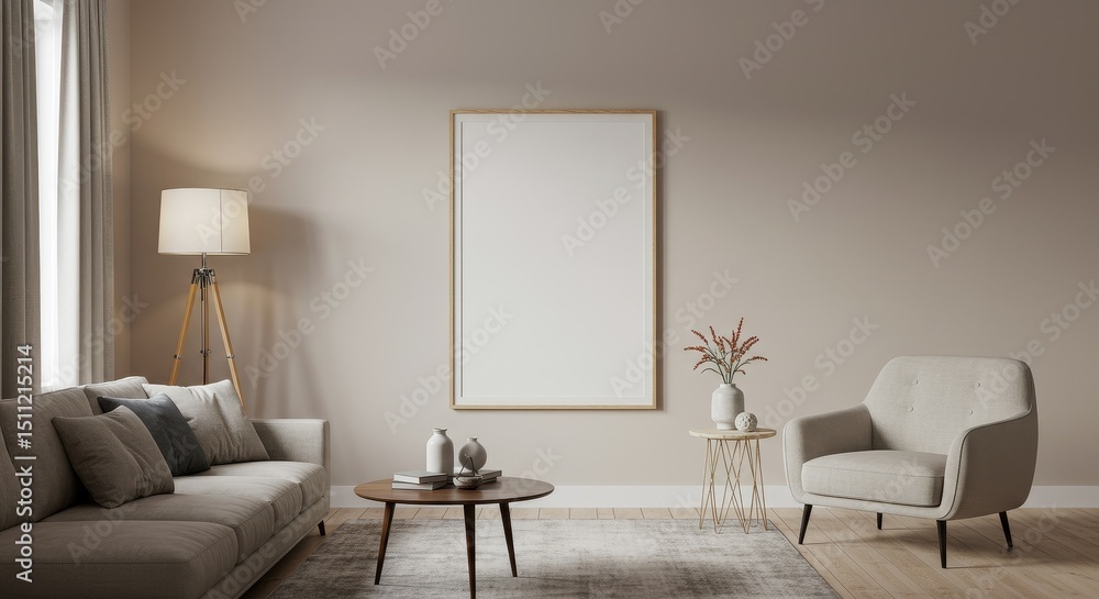 Fototapeta premium Realistic Home Living Room Interior with Elegant Modern Furniture