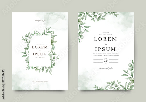 Elegant green plants wedding invitation card template