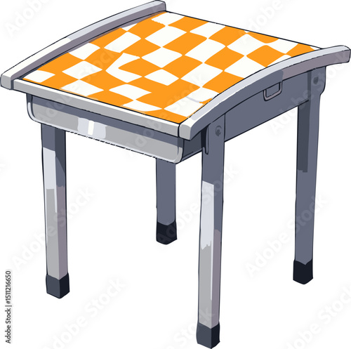 Modern Orange and White Checkered Student Desk Illustration