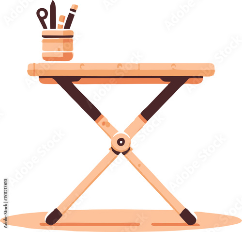 Simple Folding Table with Art Supplies, Flat Design Illustration