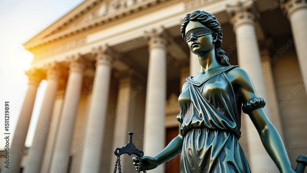 Obraz premium Lady Justice Statue at Courthouse Symbol of Legal Fairness and Impartial Justice
