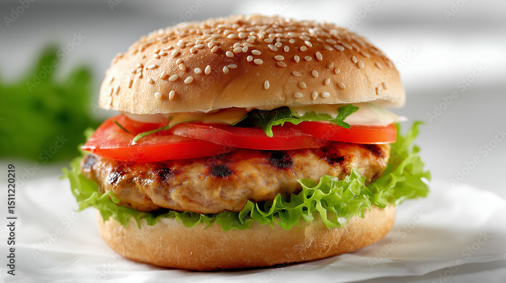 Delicious Burger With Lettuce And Tomato Delicious Burger With Lettuce And Tomato