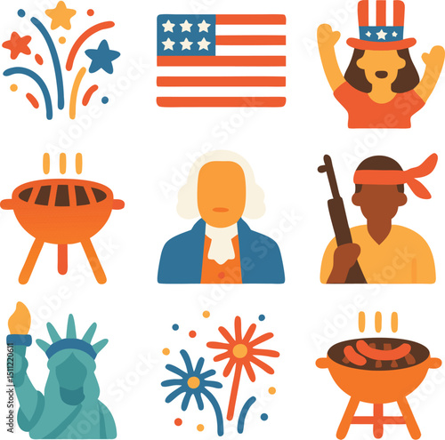Patriotic Icon Set for Independence Day Celebration