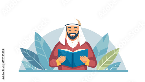 Religious Scholar Focused on Reading Vector
