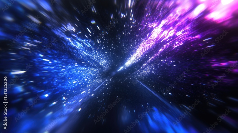 Fototapeta premium Abstract digital art with vibrant glowing lines and particles.