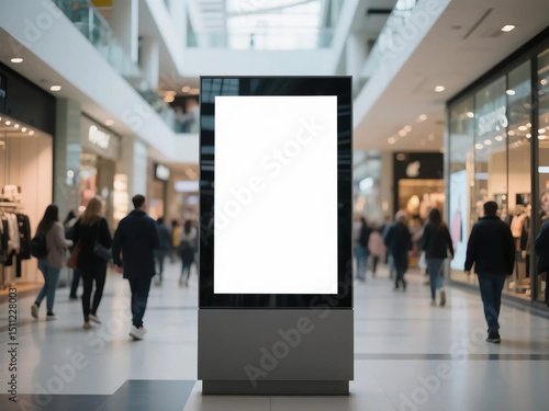 Blank white mockup template of a sandwich board in  a shopping centre. Background texture of empty advertising standing sign for restaurants or cafes. Copy space for your design
