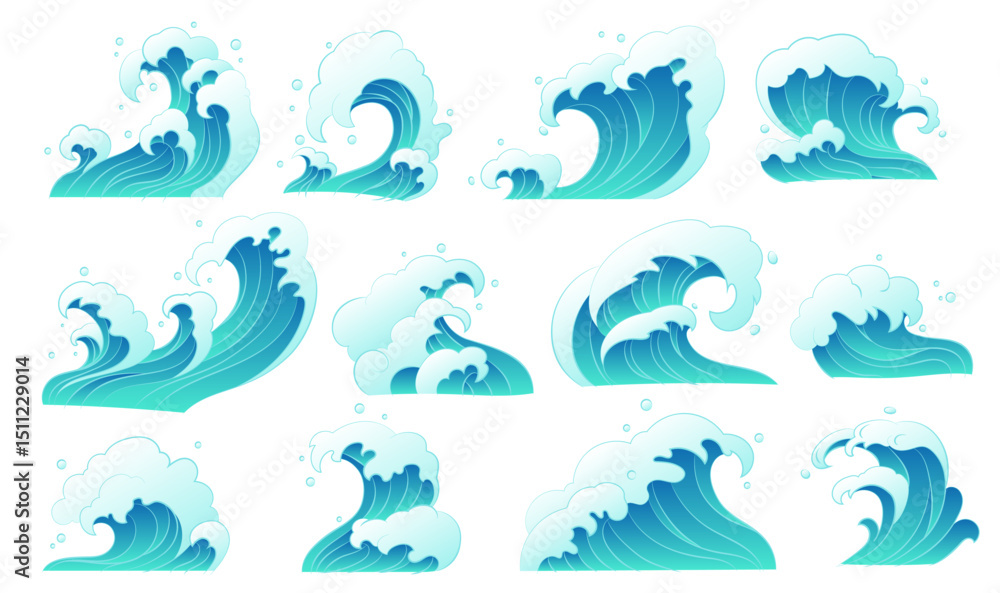 Fototapeta premium A collection of elements of ocean waves and splashes