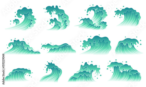 A combination of ocean waves and spray elements