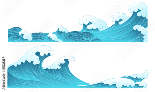 The waves and waves set illustrations