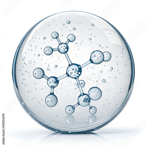 Transparent Sphere with Molecular Structure and Liquid Bubbles – Scientific Visualization
