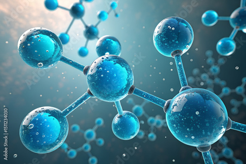 Blue Molecular Structure with Glossy Atoms and Bond Connections – Scientific Chemistry Visualization
