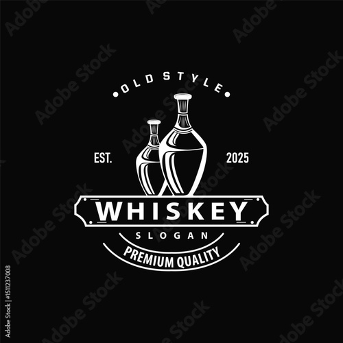 simple minimalist whiskey logo design, bourbon drink design old retro vintage ornament illustration symbol brand product template, business, bar, cafe, restaurant