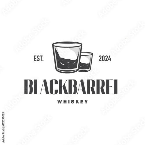 simple minimalist whiskey logo design, bourbon drink design old retro vintage ornament illustration symbol brand product template, business, bar, cafe, restaurant