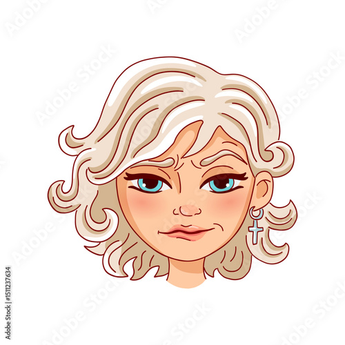 Annoyed female face. Avatar. Vector illustration.