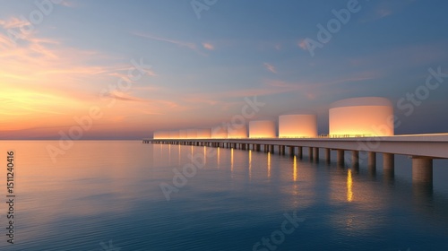 Wallpaper Mural A serene sunset over a modern pier, reflecting calm waters and glowing lights. Torontodigital.ca