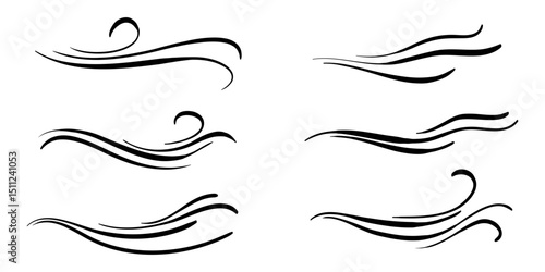Doodle wind blow, gust, air blow, swirl design elements. isolated on white background. vector hand drawn illustration