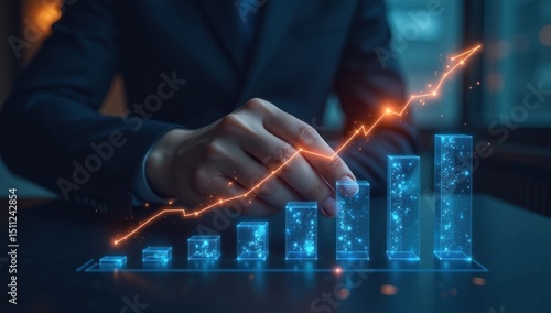 Financial Planning: Investor Analyzing Market Data. Suitable for use by financial institutions, consulting firms, or in articles discussing economic forecasts and strategic financial decisions