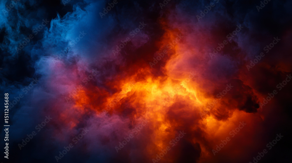 Fototapeta premium Dramatic smoke and fog in contrasting vivid red, blue, and purple colors