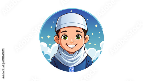 Smiling Muslim Boy Character Illustration
