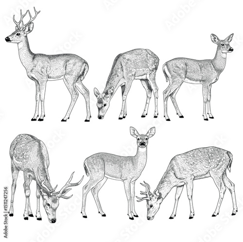 Hand drawn illustration of wild deer isolated on white background