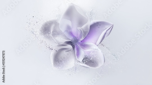 Elegant Purple Flower with Dew Drops on a Soft White Background