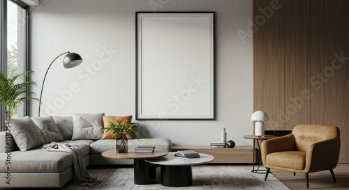 Wallpaper Mural Realistic Interior Of a Modern Living Room In White And Brown Torontodigital.ca