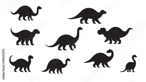 Black Silhouettes of Various Dinosaurs on White Background