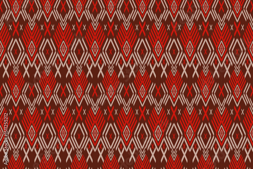 Seamless traditional ethnic textile pattern with geometric diamond and line motifs in red, brown, and beige tones. Inspired by tribal or indigenous fabric designs, suitable for backgrounds, wallpapers