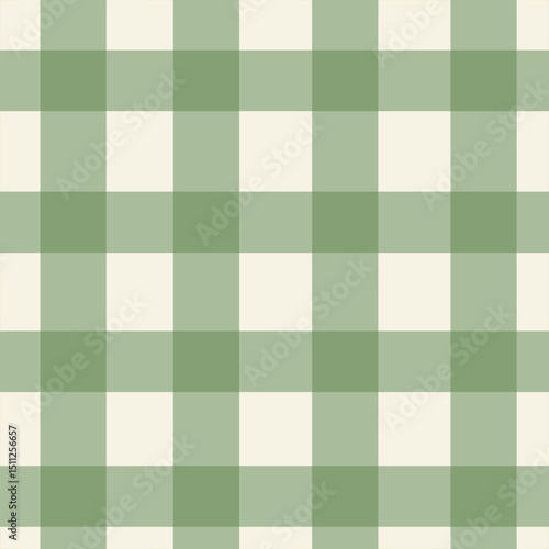 Seamless checkered pattern with large green squares. Minimalist flat vector in rustic countryside style.