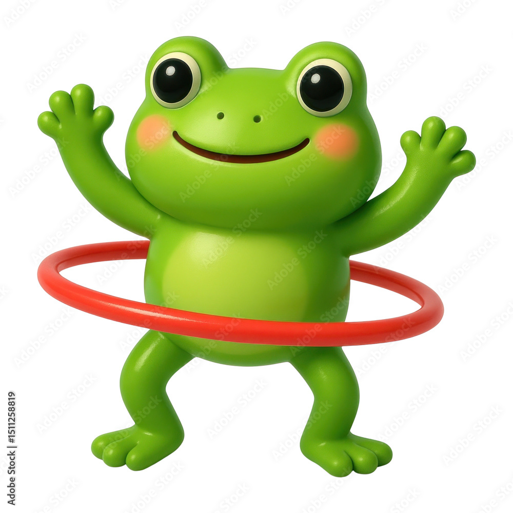 Naklejka premium PNG Playful frog hula hooping joyfully.