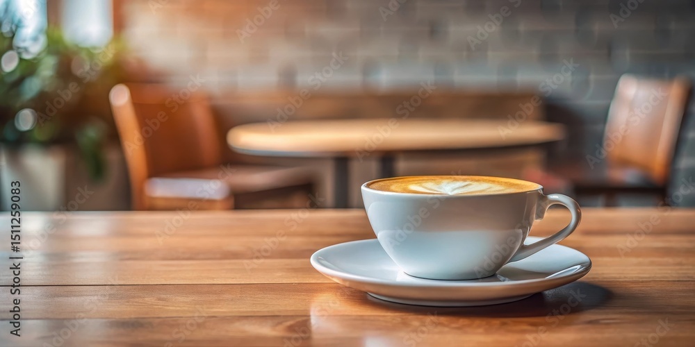 Fototapeta premium Coffee Cup on Saucer at Coffee Shop , coffee shop, minimalist, coffee shop, minimalist, coffee cup, atmosphere, table